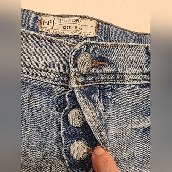 Free People Rolled Hem Button Fly Denim Shorts, Distressed, frayed Hemline | 29 - Picture 9 of 10